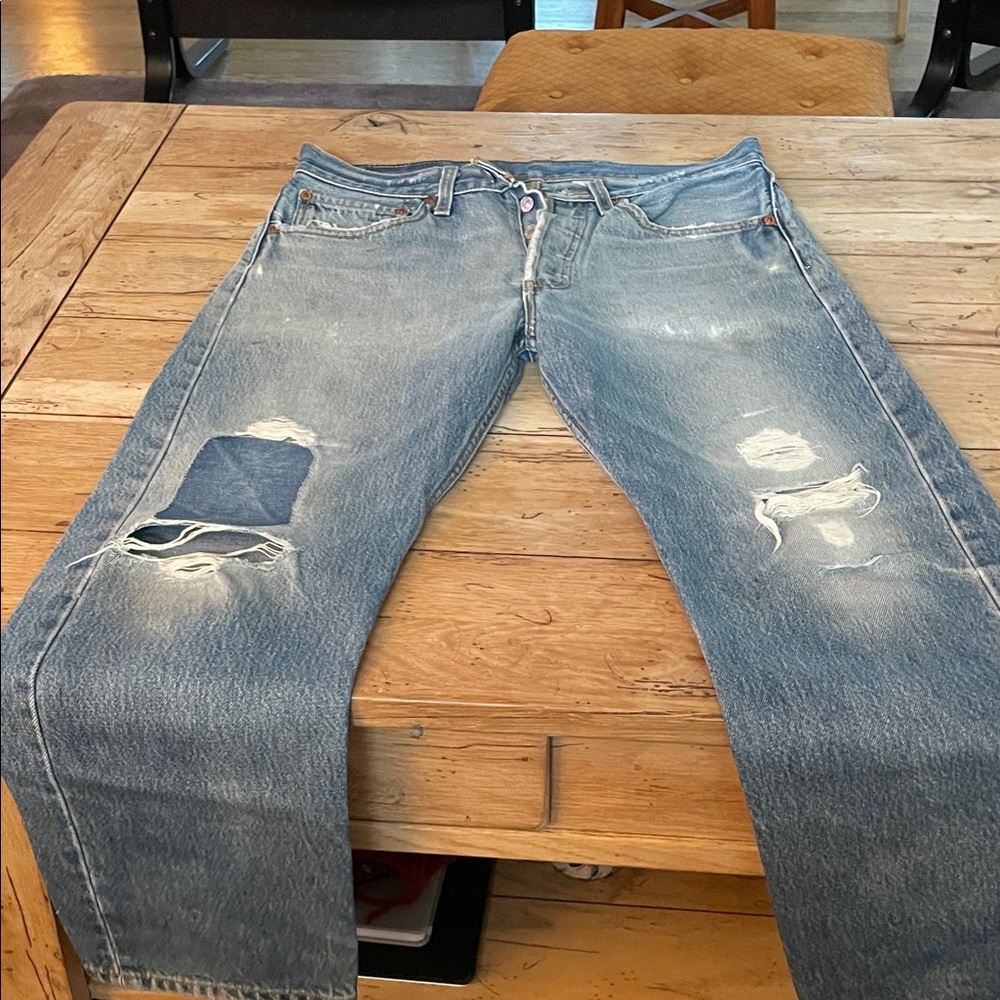 Vintage Levi 501 Distressed Blue Jeans